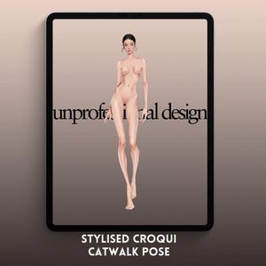 Plantilla de figura de moda estilizada / Musa de pasarela dramática II / Boceto de croquis de PASARELA DIGITAL