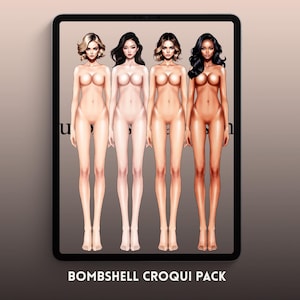 Modefigur Vorlagen: 9-köpfiger Croquis mit 4 Hauttönen, Vorder- und Rückenposen für Design-Skizzen