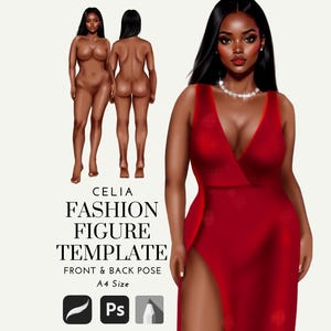 Plantilla de figura de moda realista: pose frontal y posterior para diseñadores y estudiantes