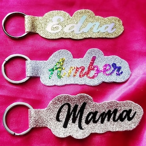 Personalized Keychain, Name Keychain, Glitter Fabric Keychain, Custom Name Keychain, Personalized Gift, Custom Gift, Key Ring, Name Tag