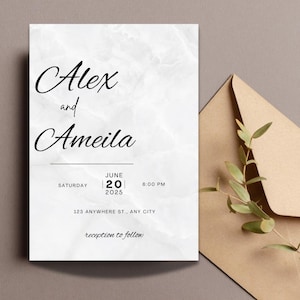 Minimalist Editable Wedding Invitation Bundle, Modern Invitation Suite, RSVP Cards, Elegant Printable Details Set, Instant Download