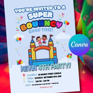 Bounce House Birthday Invitation, Editable Bouncy Castle Party Invite, Jump Party Template, Instant Download, Boys Girls Printable