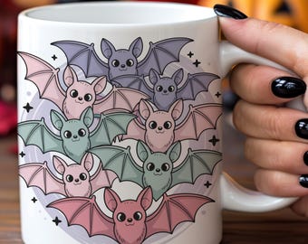 Tazza pipistrello pastello / Tazza da caffè kawaii di Halloween