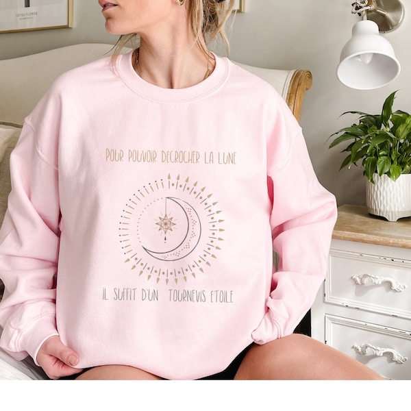 Crewneck Unisex cotton sweatshirt with benevolent humor "to get the moon"