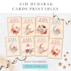 Cartões digitais islâmicos Boho Chic Eid Mubarak, cartões Eid Mubarak para impressão, download digital de cartões de felicitações islâmicos, presentes islâmicos, presentes Eid