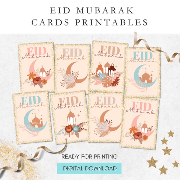 Boho Chic Islamic Eid Mubarak Digital Cards, Printable Eid Mubarak Cards, Islamic Greeting Cards Digital Download, Islamic Gifts, Eid Gifts