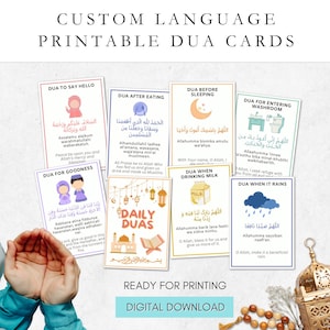 LINGUAGEM PERSONALIZADA Cartões de memória Dua diários, cartões de memória islâmicos, cartões Dua, Duas diários para crianças, cartões de memória imprimíveis, cartões de oração digitais