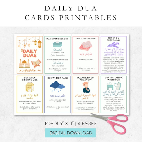 Daily Dua Flashcards, Islamic Flashcards, Dua Cards, Daily Duas for Kids, Printable Flashcards, Digital Prayer Cards, Kids Islamic Resource