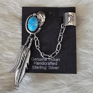 Sterling Silver Navajo Feather Earring with Turquoise, 1970th
