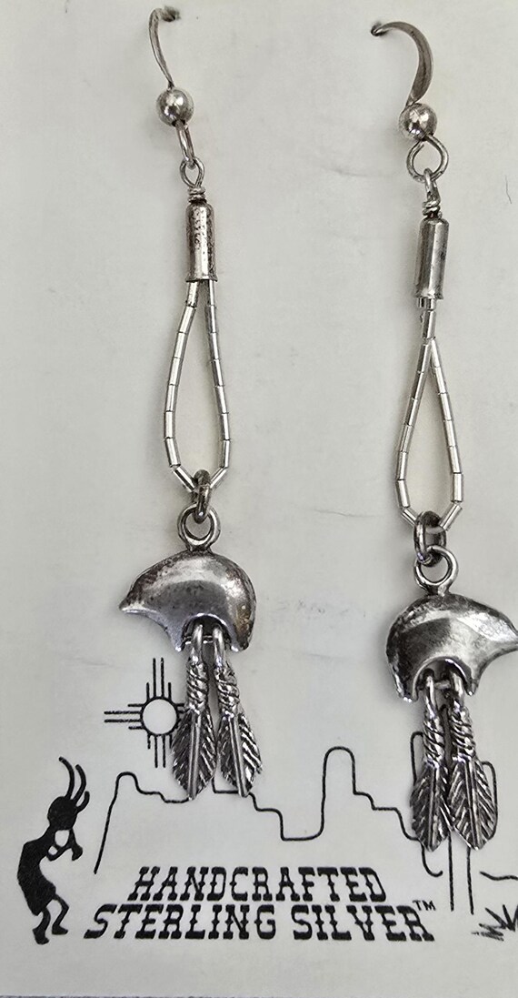 Native American Sterling Silver Dangle Bear Earri… - image 1