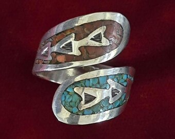 Vintage Navajo R. Tom Sterling Silver Turquoise Ring | Teardrop