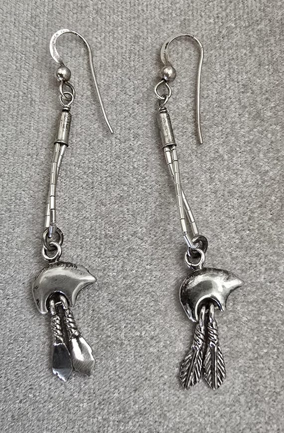 Native American Sterling Silver Dangle Bear Earri… - image 3