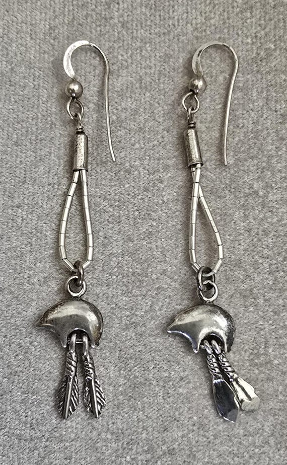 Native American Sterling Silver Dangle Bear Earri… - image 2