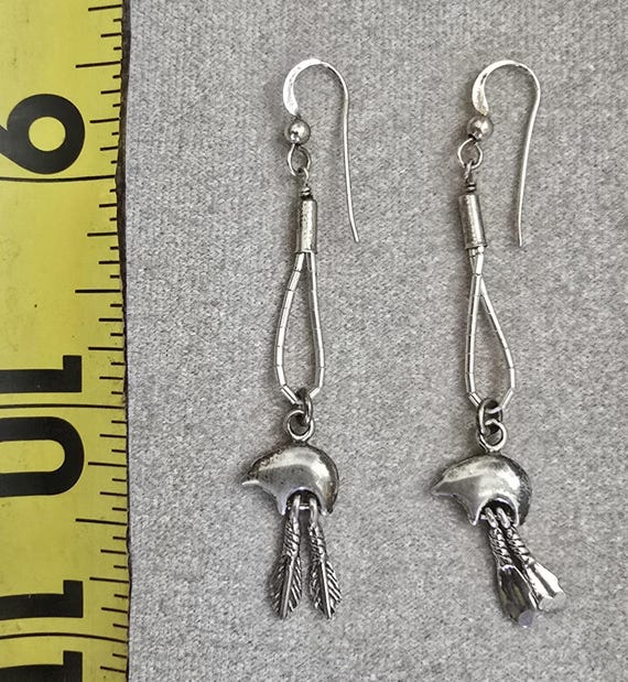 Native American Sterling Silver Dangle Bear Earri… - image 4