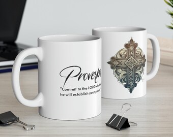 Christian Mug, Proverbs 16:3, Bible Study, Gift for Spouse, Sunday, Christian products, Christmas gift, birthday, 11oz