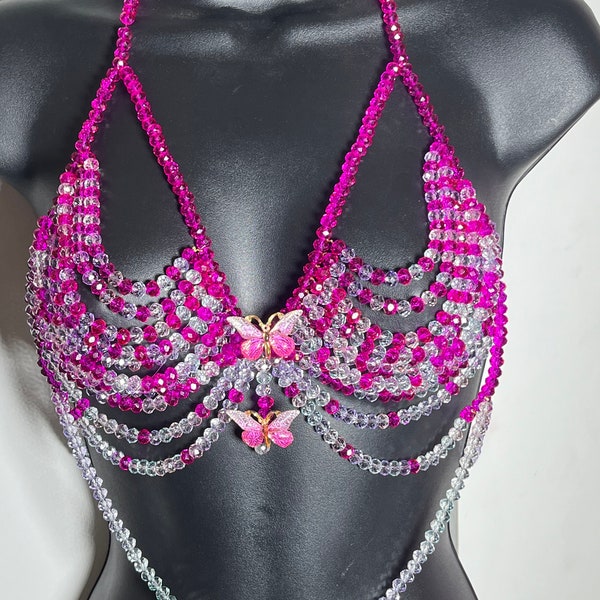 Beaded Bra -  beaded crop top custom made bra, beaded bralet, beads top, pearls top, body jewellery, gift for her, handmade, gift for her