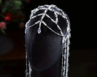 vintage bling pedrería goteando joyería de la cabeza cadena de la cabeza elegante pieza de pelo joyería de la cabeza de la boda