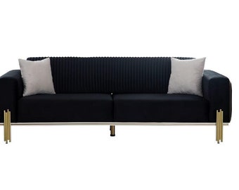 Dreisitzer Couch Möbel Samt Designer Gold Metall Gepolsterte Moderne Couchen Neu