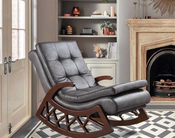 Fauteuil à bascule gris exclusif, meuble de détente pour salon, cadre en bois