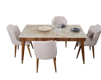 Dining room wooden tables dining group set chair group new table 4x design chairs 5pcs