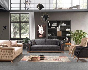 Schlafsofa mit verstellbaren Rückenlehne Couch Sofa Möbel Polster 3 Sitz