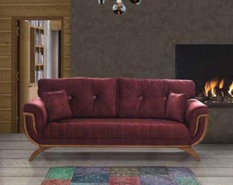 Luxury Three Seater Modern Couch Furniture Red Couches Sofas Fabric Textile Upholstery