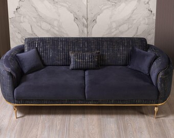 Luxury Sofa 3 Seater Living Room Blue Modern Sofa Three Seater Furniture