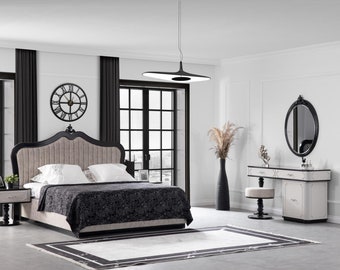 Schlafzimmer Set Bett 2x Nachttisch Kommode mit Spiegel 5tlg Modern