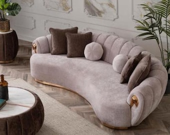 Luxus Sofa Big Couch Runde Couchen xxl Sofas Sitzmöbel Stoff 263cm Grau