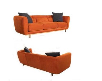 Oranger Viersitzer Designer Wohnzimmer Sofa Luxus Sitzmöbel Holzgestell