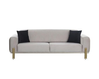 Luxus Sofa 3 Sitzer Couches Sofas Gepolstert Couch Stoff Modern weiß Dreisitzer