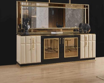 Kommode xxl Sideboard mit Spiegel Sideboards Holz Kommoden Möbel 2tlg Hochglanz