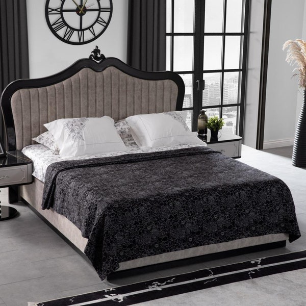 Schlafzimmer Bett Polster Design Luxus Doppel Beige Modern Holz