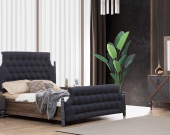 Bett Nachttisch Kommode mit Spiegel Schlafzimmer Set Design Chesterfield 4 tlg.