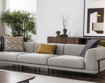 Dreisitzer Sofa 3 Sitzer Stoffsofa Sofas Modern Grau Stoff Couch Neu