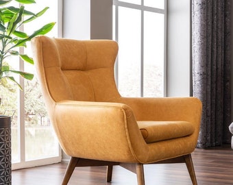 Sessel Ohrensessel Cocktailsessel Sitzer Modern Design Kunstleder Gelb