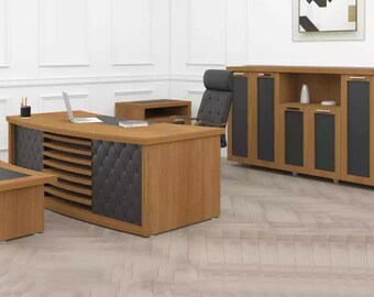 Design Büro Set Luxus Holz Möbel Schreibtisch Schrank Einrichtung 4tlg