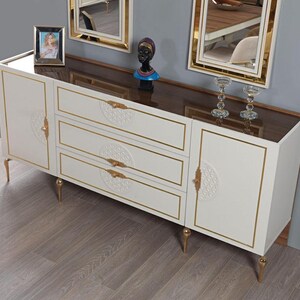 Wohnzimmer Set Anrichte mit 2x Spiegel Garnitur Holz 3tlg weiß Sideboard Bild 1