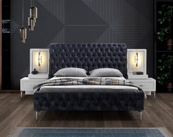 Schlafzimmer Bett Chesterfield Polster Design Luxus Doppel Betten Schwarz