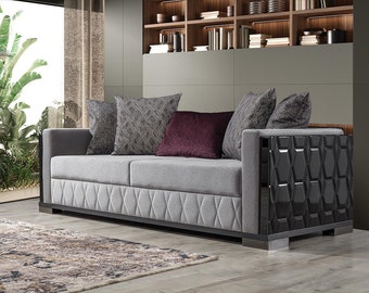 Luxus Sofa Dreisitzer 3 Sitz Sofas Grau Wohnzimmer Couch Stoff Design