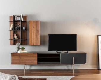 rtv Lowboard tv stand shelves sideboard wood modern brown living room