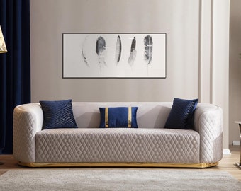 Meubles beiges à trois places en acier inoxydable, canapés de luxe design, meubles de salon