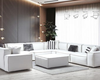 Corner sofa U-shape white living area couch upholstery corner set corner set sofa