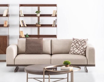 Zweisitzer Luxus Möbel Stoffcouch Beige Modern Wohnzimmer Sofa Stoff Textil
