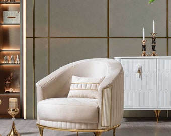 Woonkamer luxe fauteuil 1 zits bankmeubel nieuw modern beige