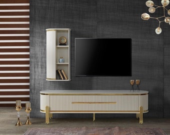 TV Ständer RTV Lowboard Weiß Tisch Holz Modern Wohnzimmer Sideboard