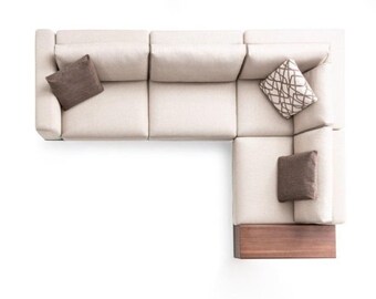 Canapé d'angle en tissu, canapé en forme de L, gris, table moderne pour salon
