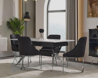 Dining area dining room dining table chairs table modern 7pcs black extendable