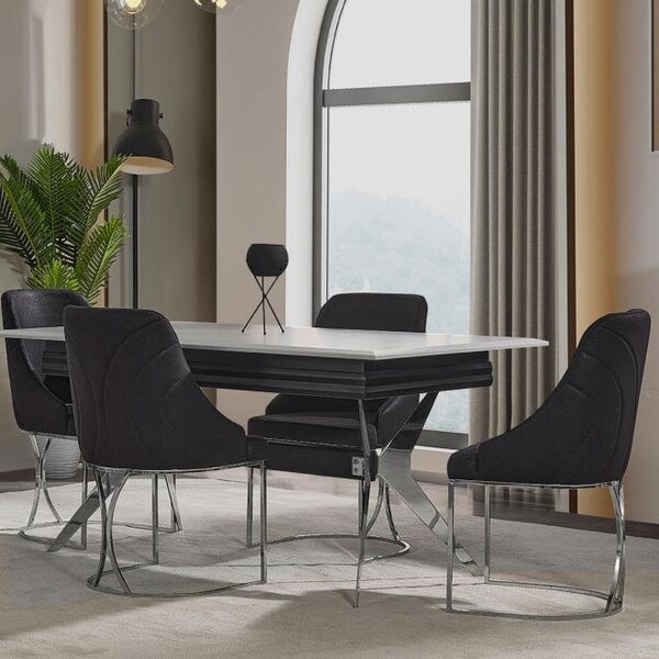 Dining area dining room dining table chairs table modern 7pcs black extendable