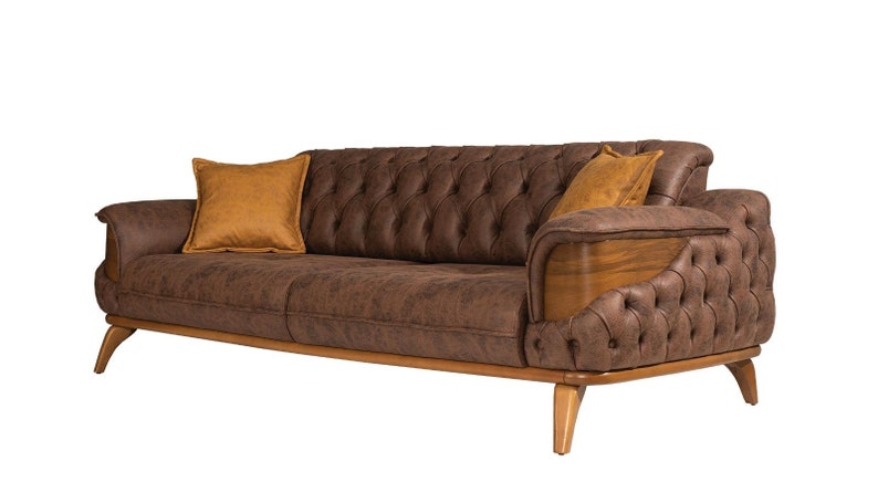 Dreisitzer Sofa Luxus Sitzer Chesterfield Leder Braun Design Wohnzimmer zdjęcie 3